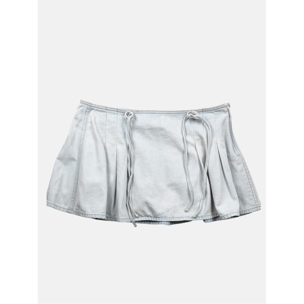 American Eagle AEO Skort 4 Light Wash Blue Denim Side Zip Tie Detail Sample